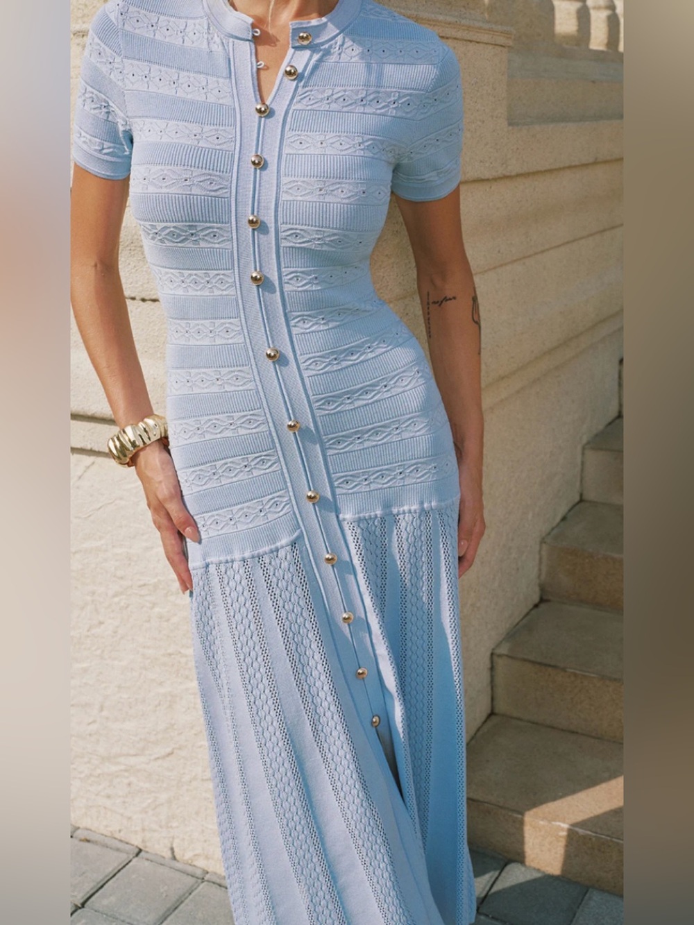 Commense Pale Blue Button-Front Knit Midi Dress - Picture 6 of 10